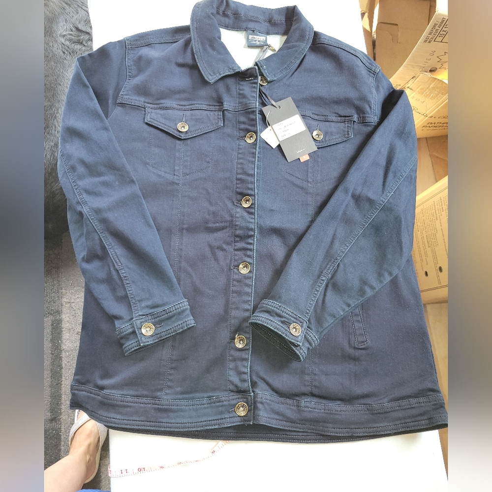 Women's Navy Jean Jacket With Stretch Plus Size